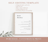 Minimalist Drink Menu Template | Printable Cocktail Menu