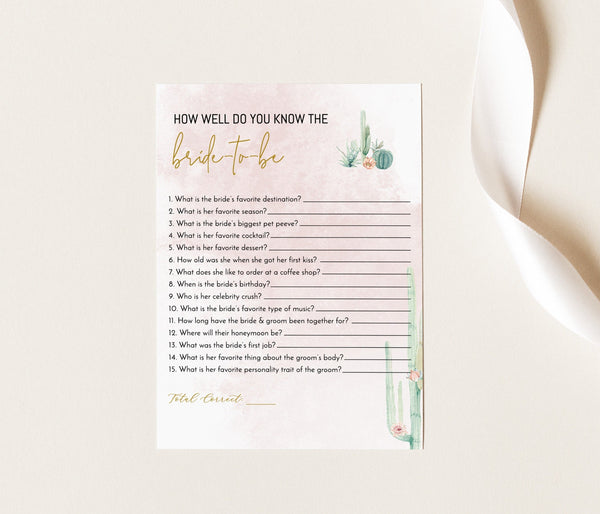 Fiesta Bridal Trivia Game | Editable How Well Do You Know the Bride-to-Be Game 