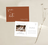 Terracotta Photo Save the Date Postcard | Minimalist Save the Date Template