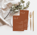 Burnt Orange Wedding Menu Template | Terracotta Wedding Menu