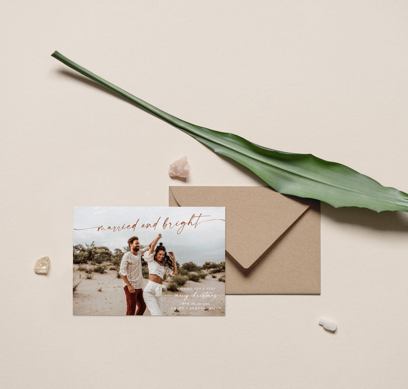 Married and Bright Christmas Card | Minimalist Christmas Photo Card 