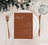 Burnt Orange Wedding Menu Template | Terracotta Wedding Menu