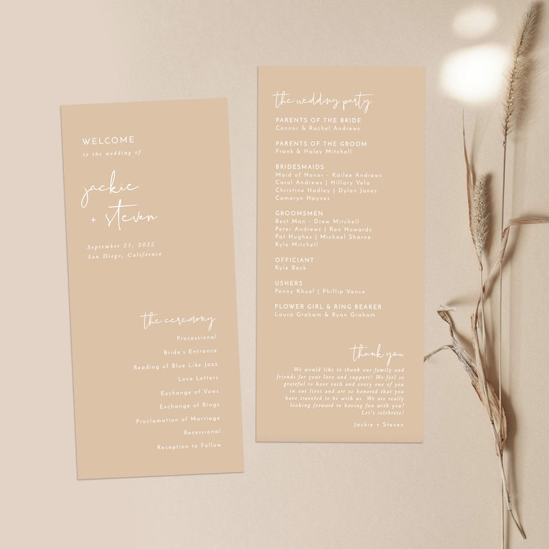 Minimalist Wedding Program Template | Printable Order of Service 
