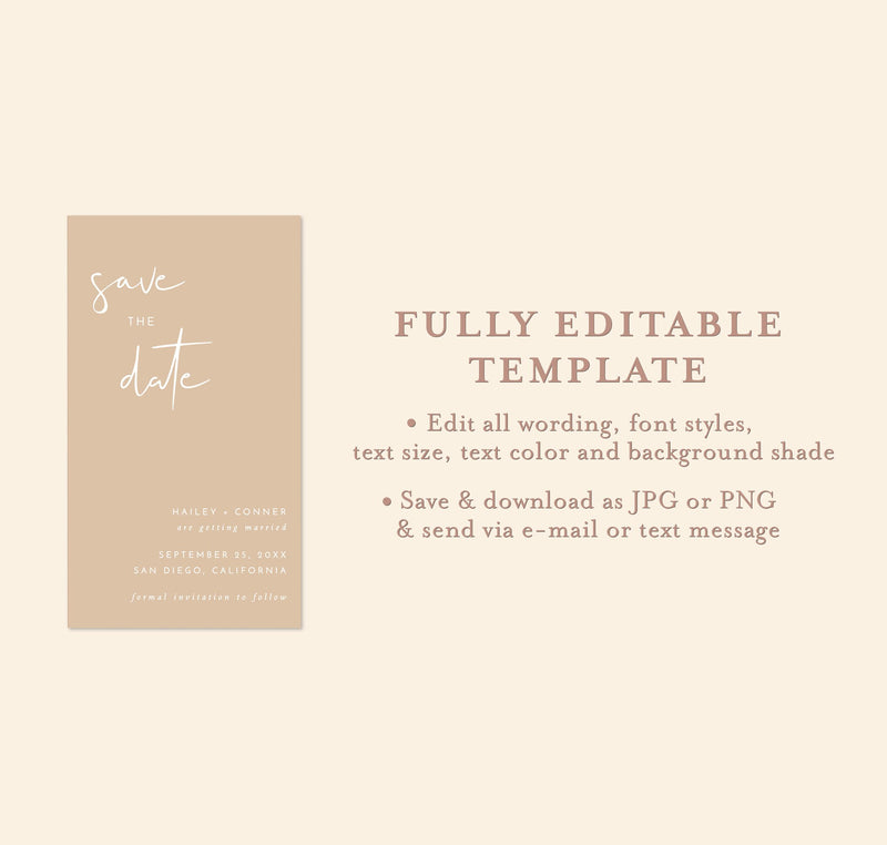 Modern Beige Save the Date Text Invite | Minimalist Save the Date Evite 