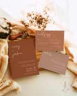 Terracotta Wedding Invitation Template | Minimalist Burnt Orange Wedding Invite