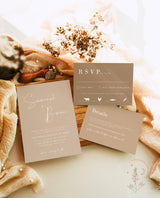 Beige Modern Wedding Invitation Suite Template | Minimalist Desert Wedding Invite