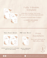 Pampas Grass Wedding Table Number Template | Minimalist Wedding Table Numbers