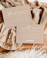 Candle Care Card Template | Boho Beige Candle Instructions Template