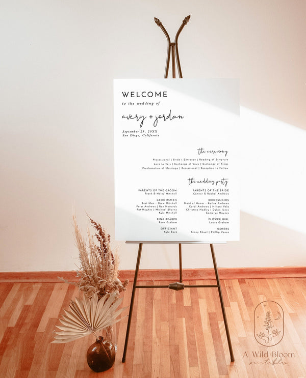 Minimalist Wedding Program Poster | Editable Program Sign Template 