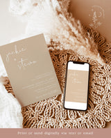 Beige Modern Wedding Invitation Suite Template | Minimalist Desert Wedding Invite