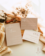 Beige Modern Wedding Invitation Suite Template | Minimalist Desert Wedding Invite