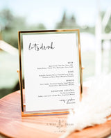 Minimalist Wedding Bar Menu Template | Modern Minimalist Bar Menu Sign