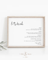 Minimalist Wedding Bar Menu Template | Modern Minimalist Bar Menu Sign