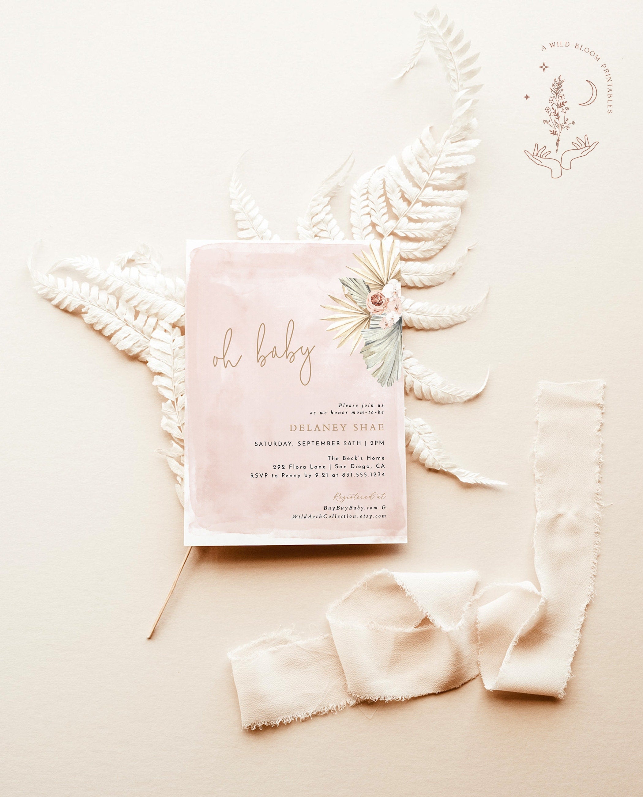 Bohemian Feather Baby Shower Invitations