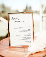 Modern Minimalist Wedding Bar Menu Template | Minimalist Bar Menu Sign