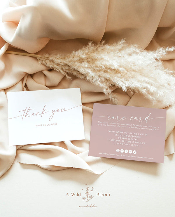 Dusty Blush Thank You Care Card | Boho Boutique Thank You Template 