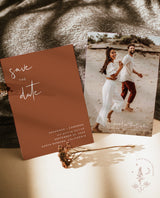 Terracotta Photo Save the Date Template | Minimalist Save the Date Template