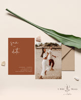 Terracotta Photo Save the Date Template | Minimalist Save the Date Template