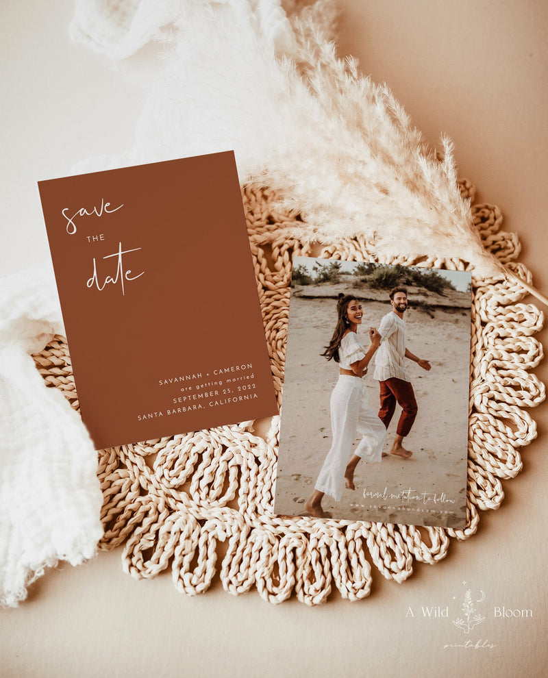 Terracotta Photo Save the Date Template | Minimalist Save the Date Template 