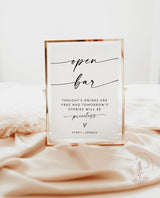 Minimalist Open Bar Sign | Modern Minimalist Wedding Sign