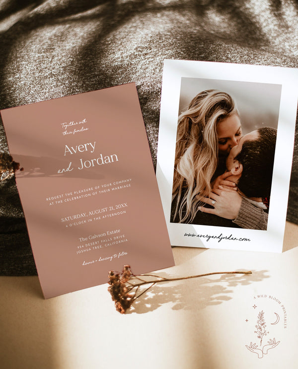 Minimalist Wedding Invitation Template | Dusty Terracotta Wedding Invite 