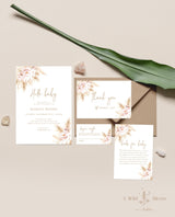 Pampas Grass Baby Shower Invitation | Girl Baby Shower Bundle