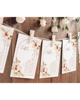 Pampas Grass Seating Chart Card Template | Editable Wedding Seat Cards