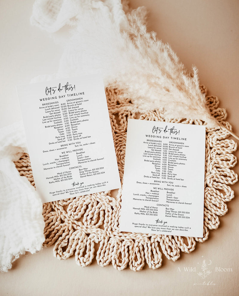 Wedding Party Timeline | Printable Wedding Day Schedule 