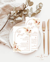 Pampas Grass Wedding Menu Template | Terracotta Wedding Menu
