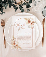 Pampas Grass Wedding Napkin Note | Bohemian Thank You Letter