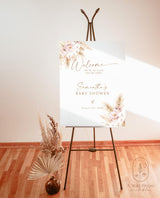Pampas Grass Baby Shower Welcome Sign | Girl Baby Shower Welcome Sign