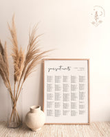 Minimalist Alphabetical Seating Chart Sign | Modern Wedding Seating Chart Poster