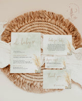 Pampas Grass Baby Shower Invitation | Boy Baby Shower Bundle