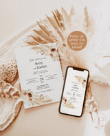 Boho Wedding Invitation Template | Terracotta Wedding Invite | Pampas Grass | Wedding | Desert Wedding Invite | Rust Wedding Invite A4