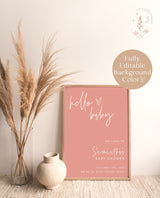 Boho Baby Shower Welcome Sign | Girl Baby Shower Welcome Sign | Pink Baby Shower | Hello Baby | Minimalist Baby Shower Welcome Poster | BM1