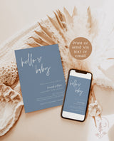 Minimalist Baby Shower Invitation | Boy Baby Shower | Boho Boy Baby Shower Invite | Blue Modern Baby Shower Invite | Editable Template | BM1