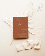 Burnt Orange Wedding Invitation Template | Minimalist Desert Wedding Invite