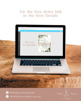 Bohemian Bridal Shower Editable Invitation Template | Watercolor Eucalyptus Leaves