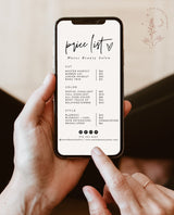 Boho Small Business Digital Price List Template | Beauty Price List