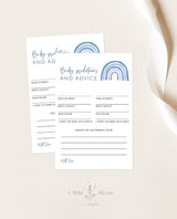 Rainbow Baby Shower Advice and Predictions Card | Blue Rainbow