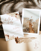 Boho Baby Shower Invite | Pampas Grass Girl Baby Shower | Hello Baby | Modern Baby Shower Invite Template | Minimalist Baby Shower | A4