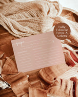 Minimalist Recipe Card Template | Bridal Shower Recipe Card Insert