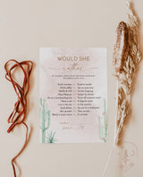 Would She Rather Bridal Shower Game | Desert Bridal Shower Trivia Game