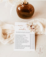 Over or Under Bridal Shower Game | Boho Fall Bridal Shower | Pampas Grass Bridal Shower | Over or Under Trivia Game | Editable Template | A4