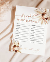 Bridal Word Scramble Game | Fall Boho Bridal Shower Game