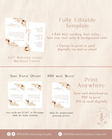 Boho Wedding Events Card | Weekend Events | Wedding Itinerary Template | Welcome Bag | Editable Wedding Timeline Schedule | A4