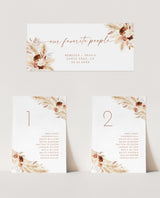 Pampas Grass Seating Chart Card Template | Editable Wedding Seat Cards