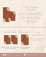 Pampas Grass Wedding Menu Template | Terracotta Wedding Menu | Burnt Orange Wedding | Boho Menu Template | Bohemian Wedding Menu | A4