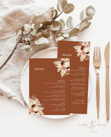 Pampas Grass Wedding Menu Template | Terracotta Wedding Menu | Burnt Orange Wedding | Boho Menu Template | Bohemian Wedding Menu | A4