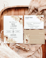 Boho Wedding Invitation Template | Terracotta Wedding Invite | Pampas Grass | Wedding | Desert Wedding Invite | Rust Wedding Invite A4